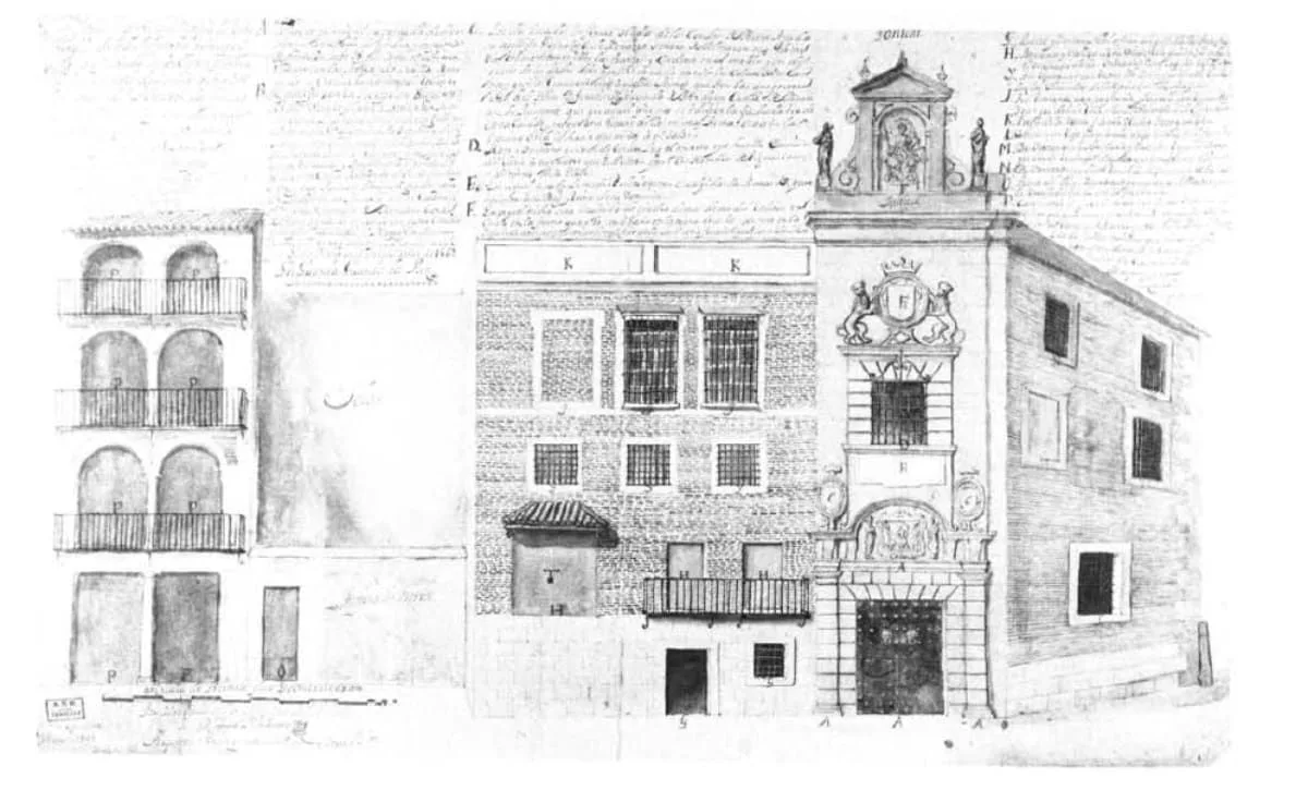 Figura 1. Fachada de la Cárcel Real de Sevilla hacia la Calle Sierpes. 1716 Fuente
