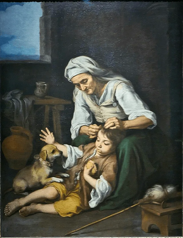 Vieja despiojando a un niño (1660-70), de Bartolomé Esteban Murillo (1618-1682). La presencia de parásitos, como piojos y chinches, fue muy frecuente en los siglos modernos. Fuente