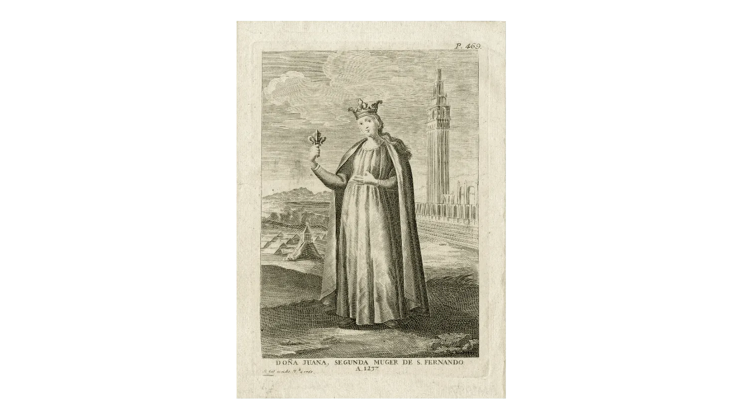 Juana de ponthieu grabado en Memorias de las Reynas Catolicas de Enriquez Florez (Madrid, 1770). Fuente.