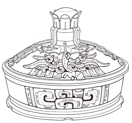 Figura 6. Vaso pintado de Tikal, fechado para el período Clásico Tardío, muestra un colibrí con alas de serpiente. Tomado de Taube (1987: 3).