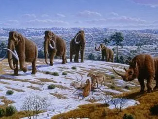 Paisaje de hace 40.000 años en el entorno de la Cova de les Teixoneres. Ilustración de Mauricio Antón.