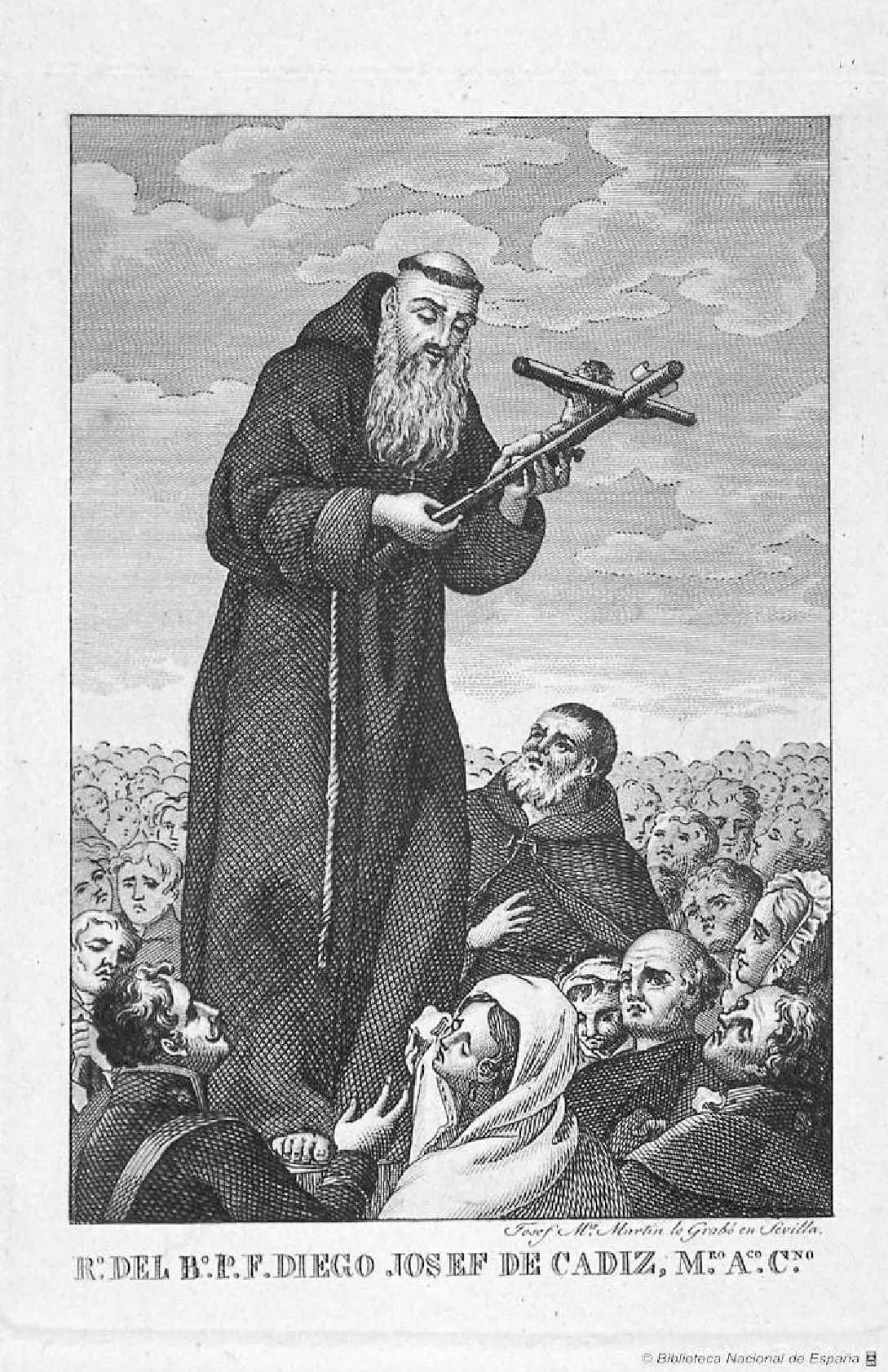 Grabado del predicador franciscano Fray Diego José de Cádiz (1743-1801), famoso por sus encendidas intervenciones y su reaccionario discurso. Fuente