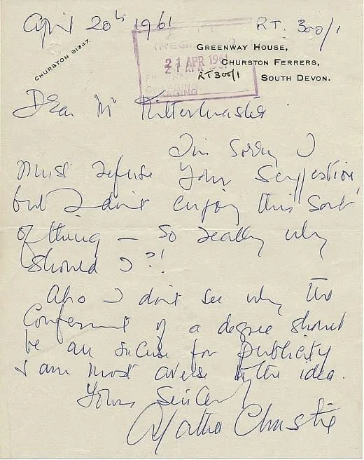 Hoja manuscrita de Agatha Christie donde se de claramente la disgrafía que padecía (Fuente)
