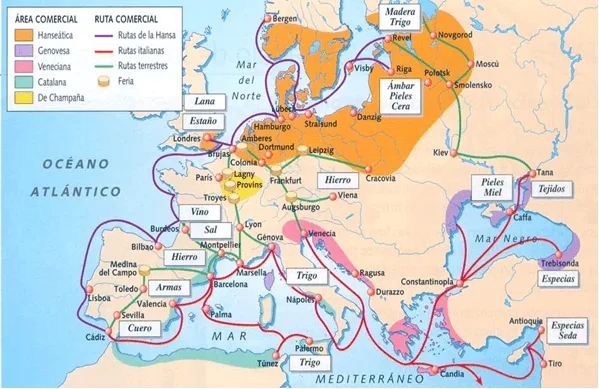 Rutas del comercio europeo medieval – Fuente