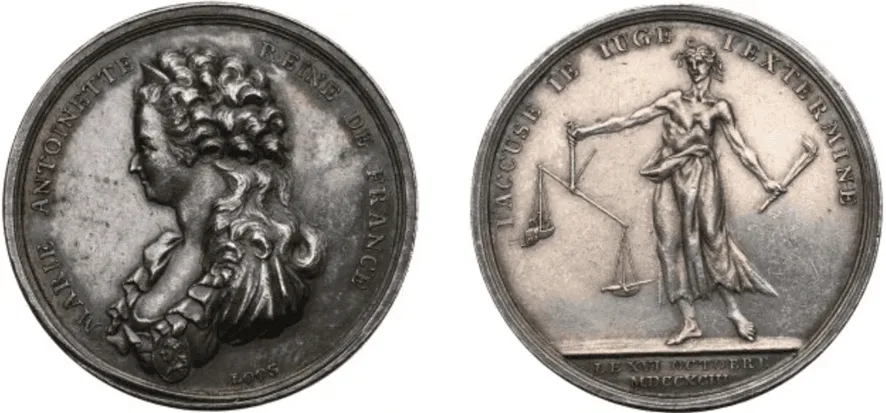 Figura 3. Medalla conmemorativa de la ejecución de María Antonieta(Rzeszowski Don Aukcyjny, subasta 10, lote 427, 12 de noviembre de 2022). Fuente.