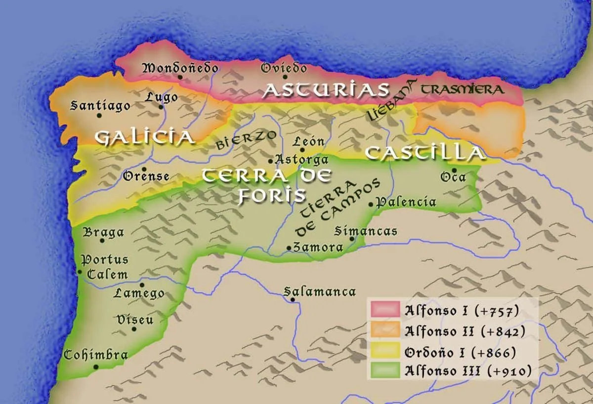 Figura 3. Expansión territorial del Reino de Asturias. Fuente.