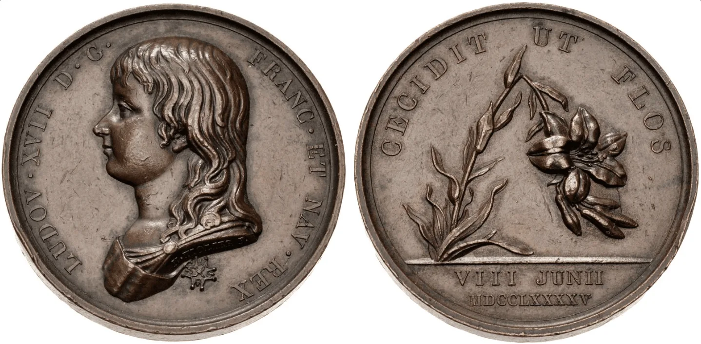 Figura 2. Medalla conmemorativa por la muerte de Luis XVII (Clasica Numismatic Gruop, subasta electrónica 258, lote 758, 1 de junio de 2022). Fuente.