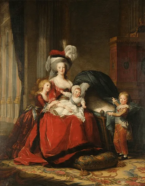 Figura 1. María Antonieta y sus hijos, por Marie-Louise-Élisabeth Vigée-Lebrun. Luis Carlos, de dos años, está en el regazo de su madre. Fuente.