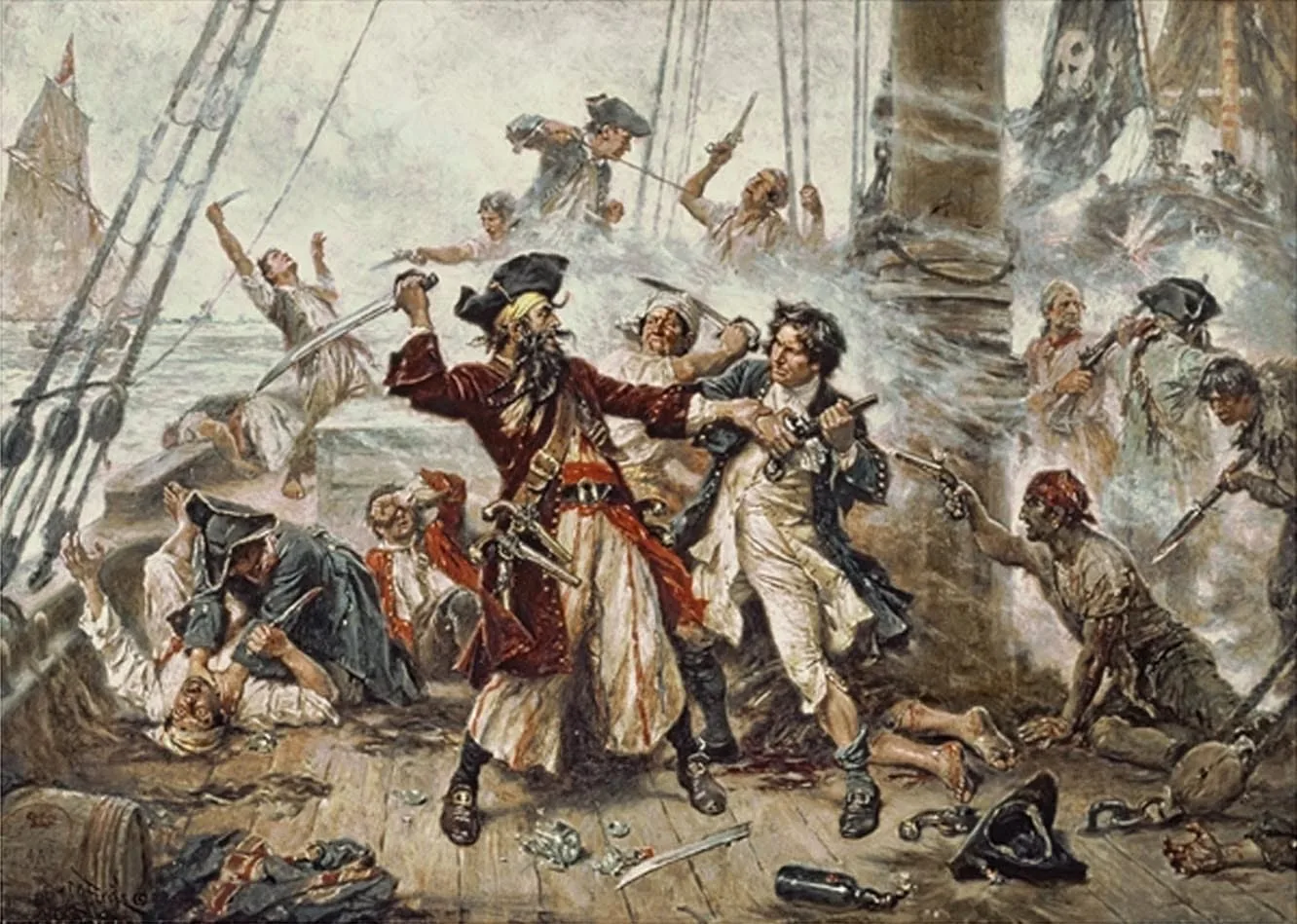 Figura 3. Batalla entre Barba Negra y el teniente Robert Baynard, Jean Leon Geromes, 1718. Fuente.