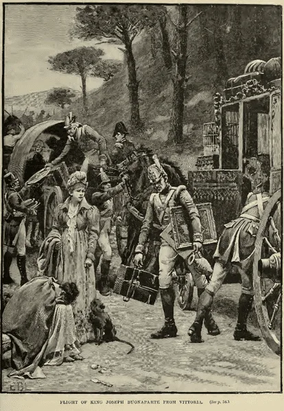 Figura 3. Ilustración de Flight of King Joseph Bonaparte from Vittoria, en Cassell’s Illustrated History of England, Vol. 5.(1865) Fuente