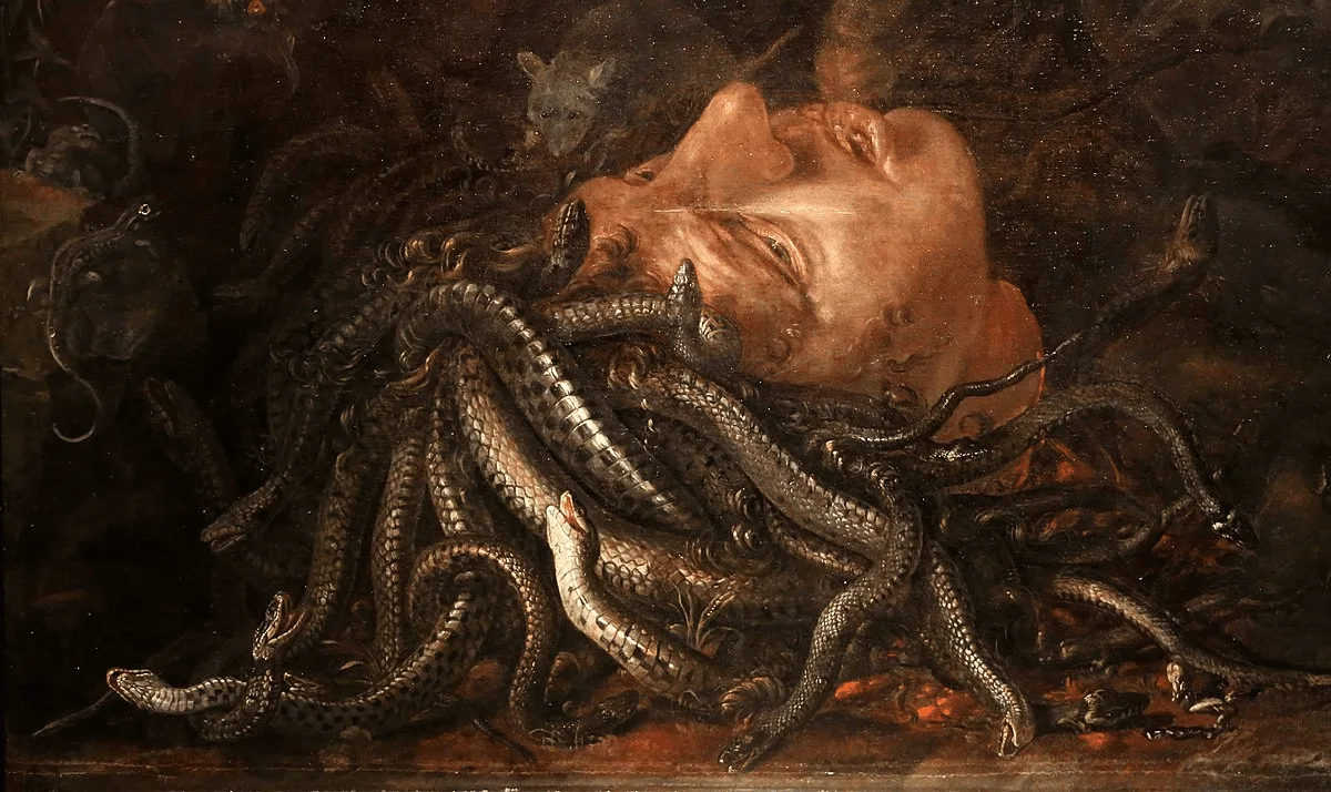 Figura 1. Cabeza de Medusa, óleo sobre lienzo, siglo XVII, círculo de Otto Marseus van Schrieck, Galería Uffizi. Fuente.