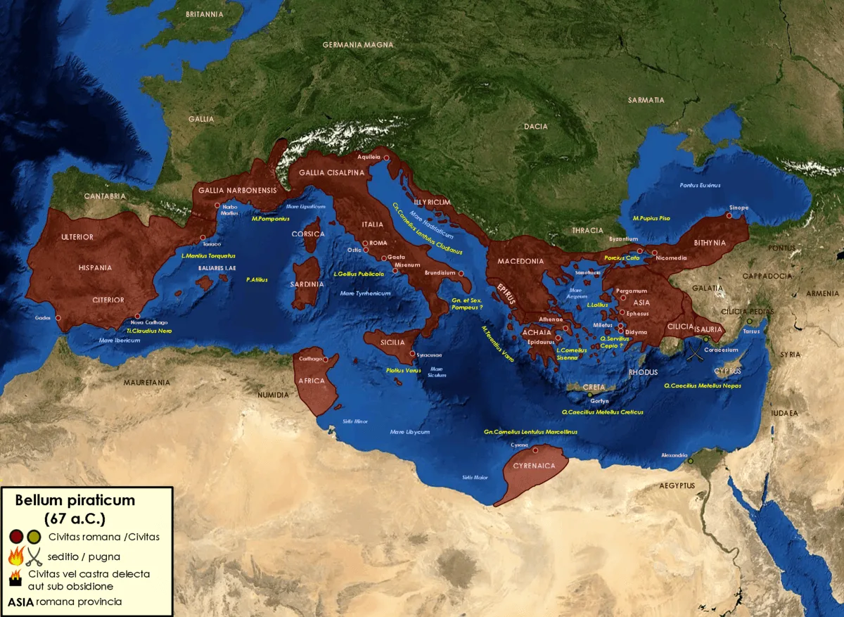 Figura 3. Mapa de Bellum Piraticum, la Guerra de Roma contra los piratas en el año 67 a.C. Fuente.