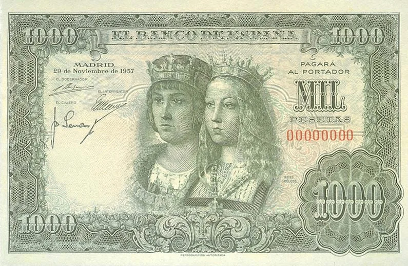 Figura 3. Billete de 1.000 pesetas con el retrato de los Reyes Católicos. Fuente.