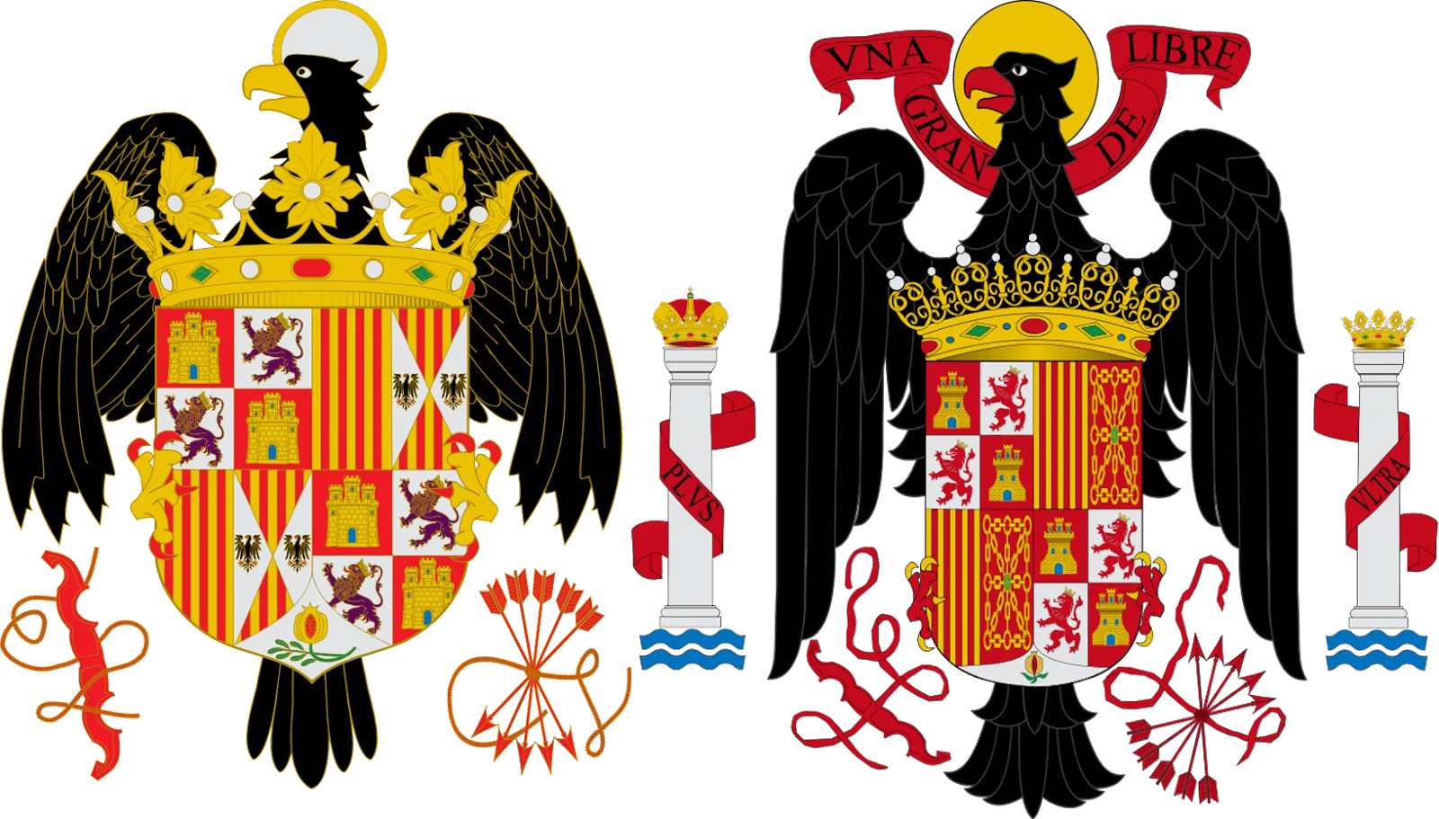 Figura 1. a) Escudo de los Reyes Católicos. Fuente. b) Escudo franquista. Fuente.