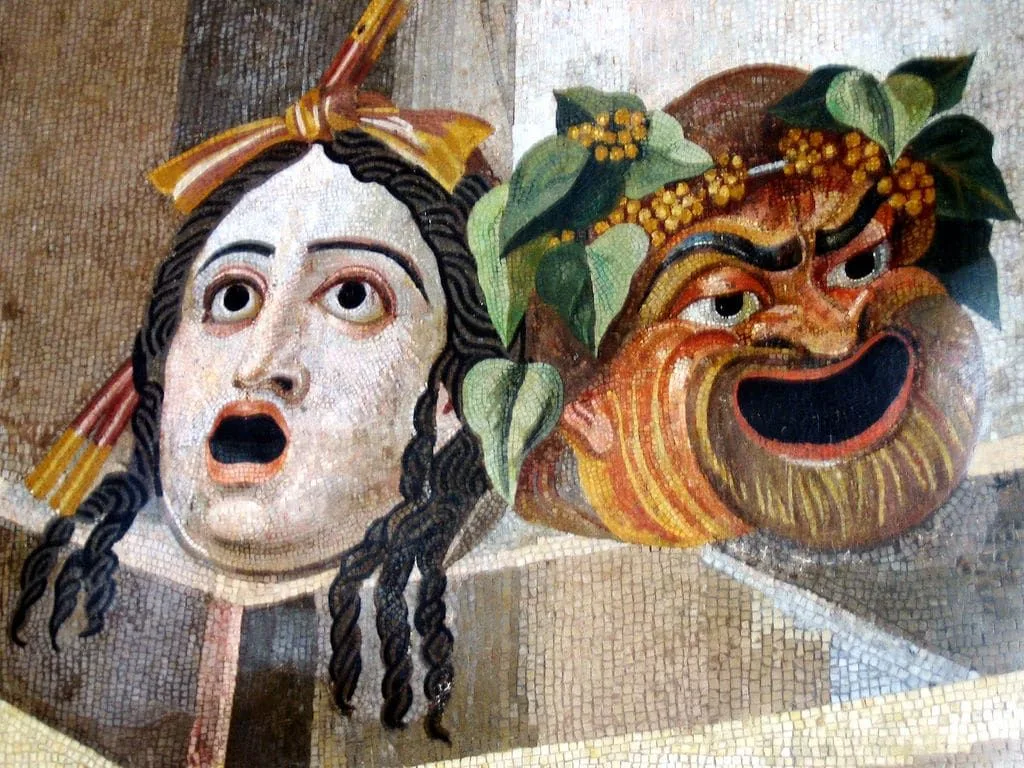Imagen 3. Máscaras trágico cómicas. Mosaico de la Villa de Adriano. Museos Capitolinos. Siglo II d.C. Fuente.