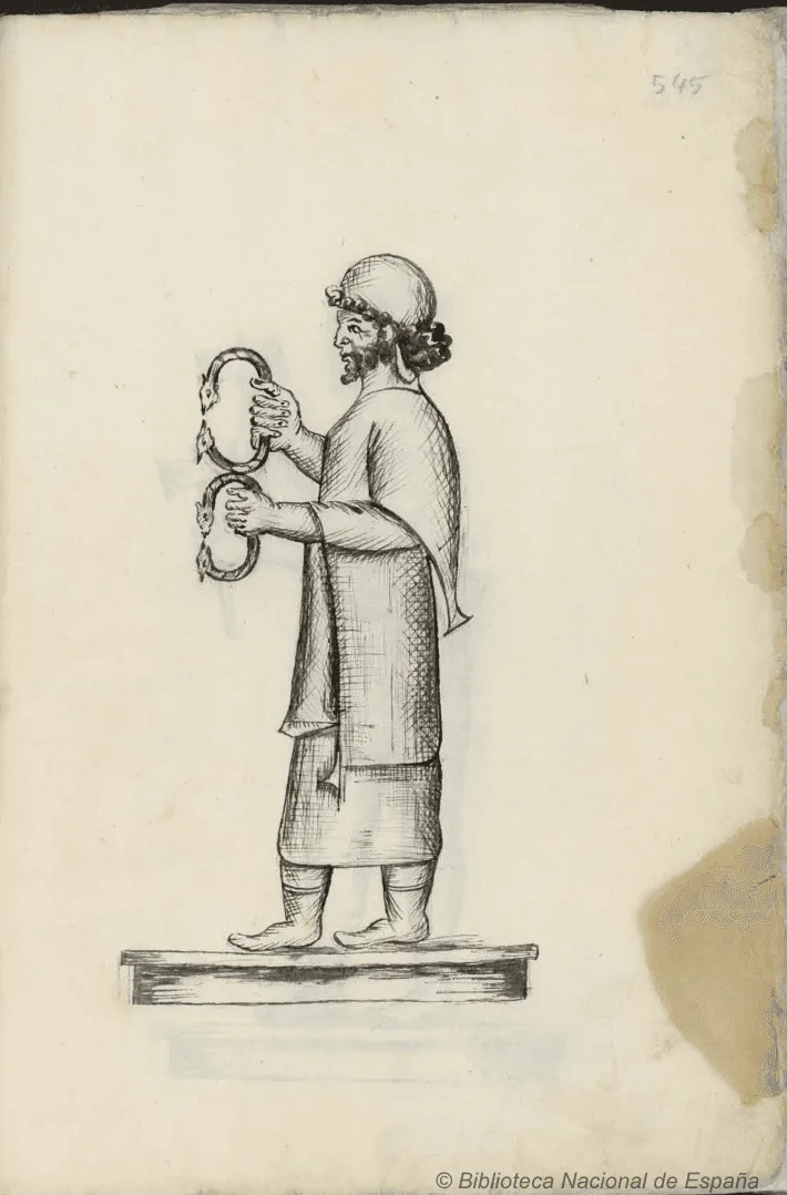 Figura 2. Dibujo de uno de los relieves realizado in situ en la ciudad de Persépolis (Imagen procedente de los fondos de la Biblioteca Nacional de España. Comentarios de Don García de Silva y Figueroa, p. 545) Fuente.