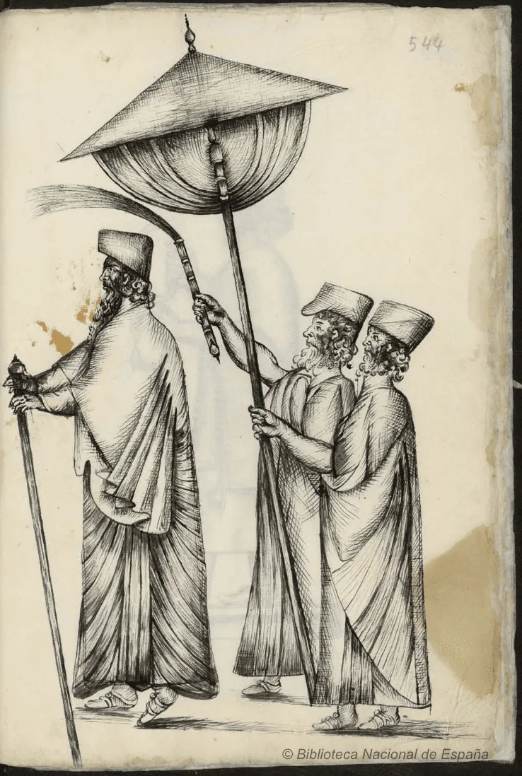 Figura 1. Dibujo del Rey Jerjes I. Escultura de Persépolis, realizada in situ (Imagen procedente de los fondos de la Biblioteca Nacional de España. Comentarios de Don García de Silva y Figueroa, p. 544) Fuente.
