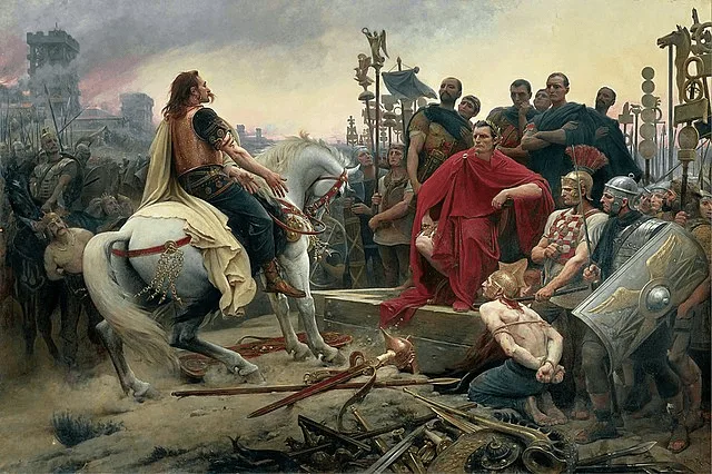 Figura 2. La rendición de Vercingétorix ante César. Fuente. Licencia: Dominio Público (Public Domain).