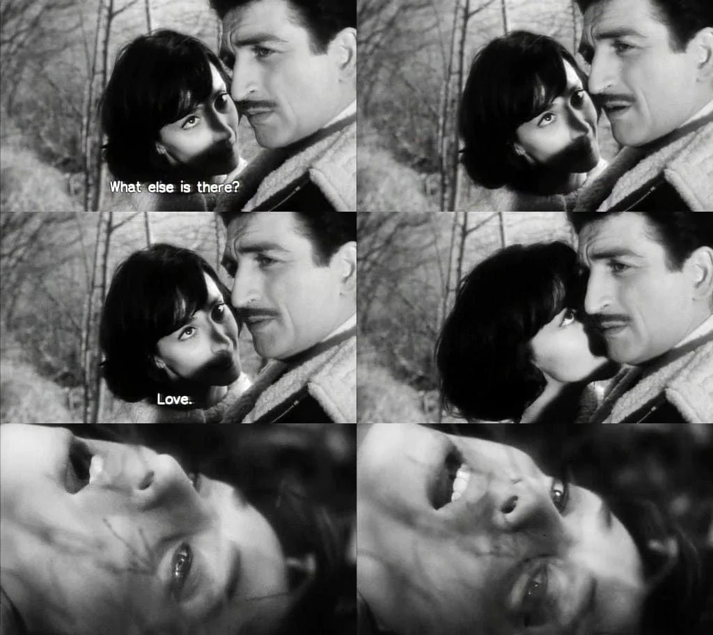 Figura 3. Doble frame extraído de Les bonnes femmes (1960) de Claude Chabrol. Jacqueline exhala su último aliento, asesinada por su acosador. Fuente: https://archive.org/details/les-bonnes-femmes-claude-chabrol-1960 &nbsp; Licencia: Attribution-NonCommercial-NoDerivs 4.0 International