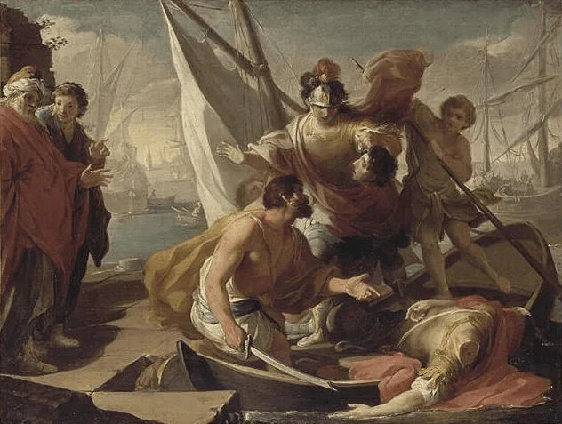 Figura 3. La muerte de Pompeyo (Mariano Rossi, 1759). Fuente. Licencia: Dominio Público.
