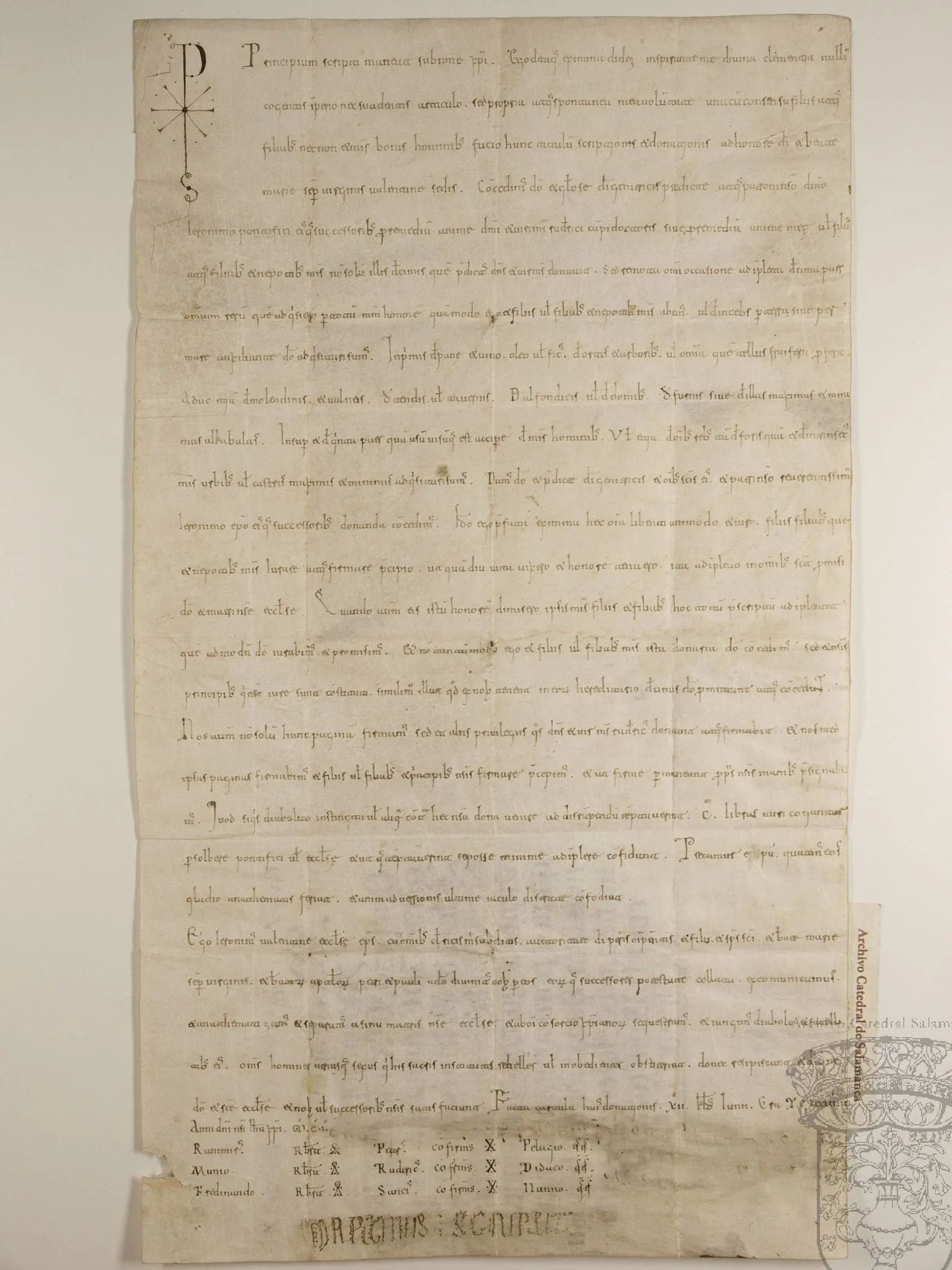 Figura 1. Carta de donación de Jimena Díaz, esposa del Cid Campeador, dirigida a Jerónimo Visque, s. XII. Archivo catedralicio de Salamanca (signatura cj. 43, lg.2, nº71) . CC-BY-NC-SA