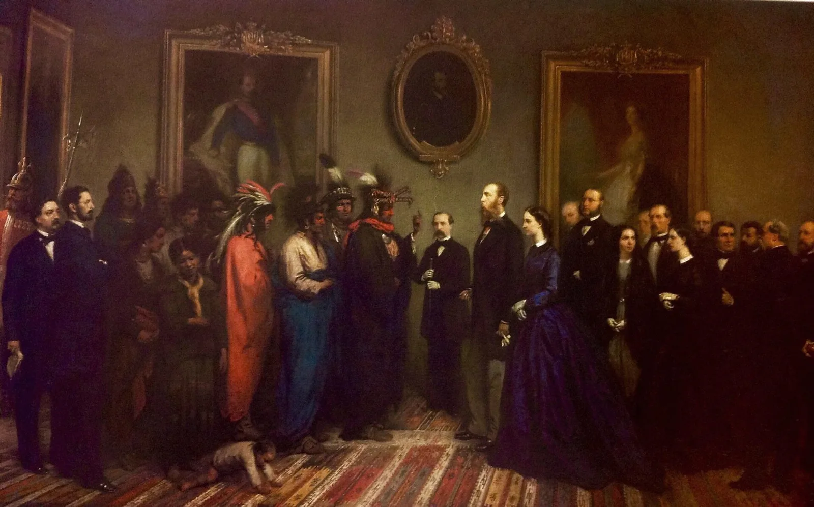 Figura 2. Maximiliano I y Carlota recibiendo a la embajada del pueblo Kikapú en el Castillo de Chapultepec. Dominio Público. Fuente.